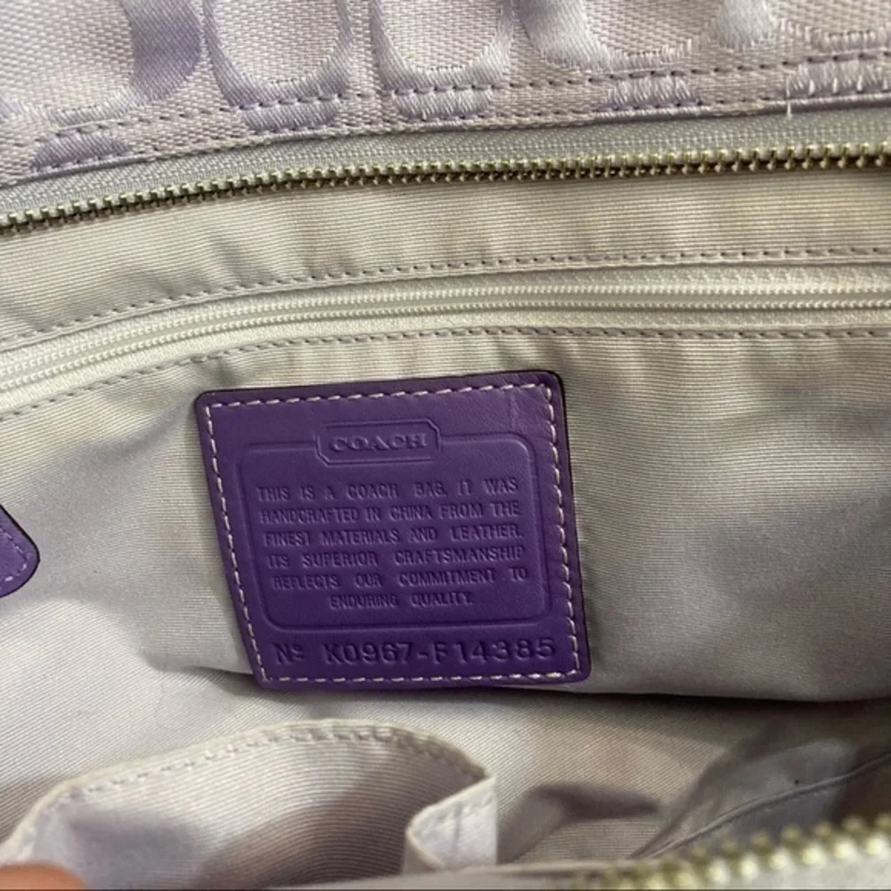 Coach rare purple leather and canvas signature c tote bag
